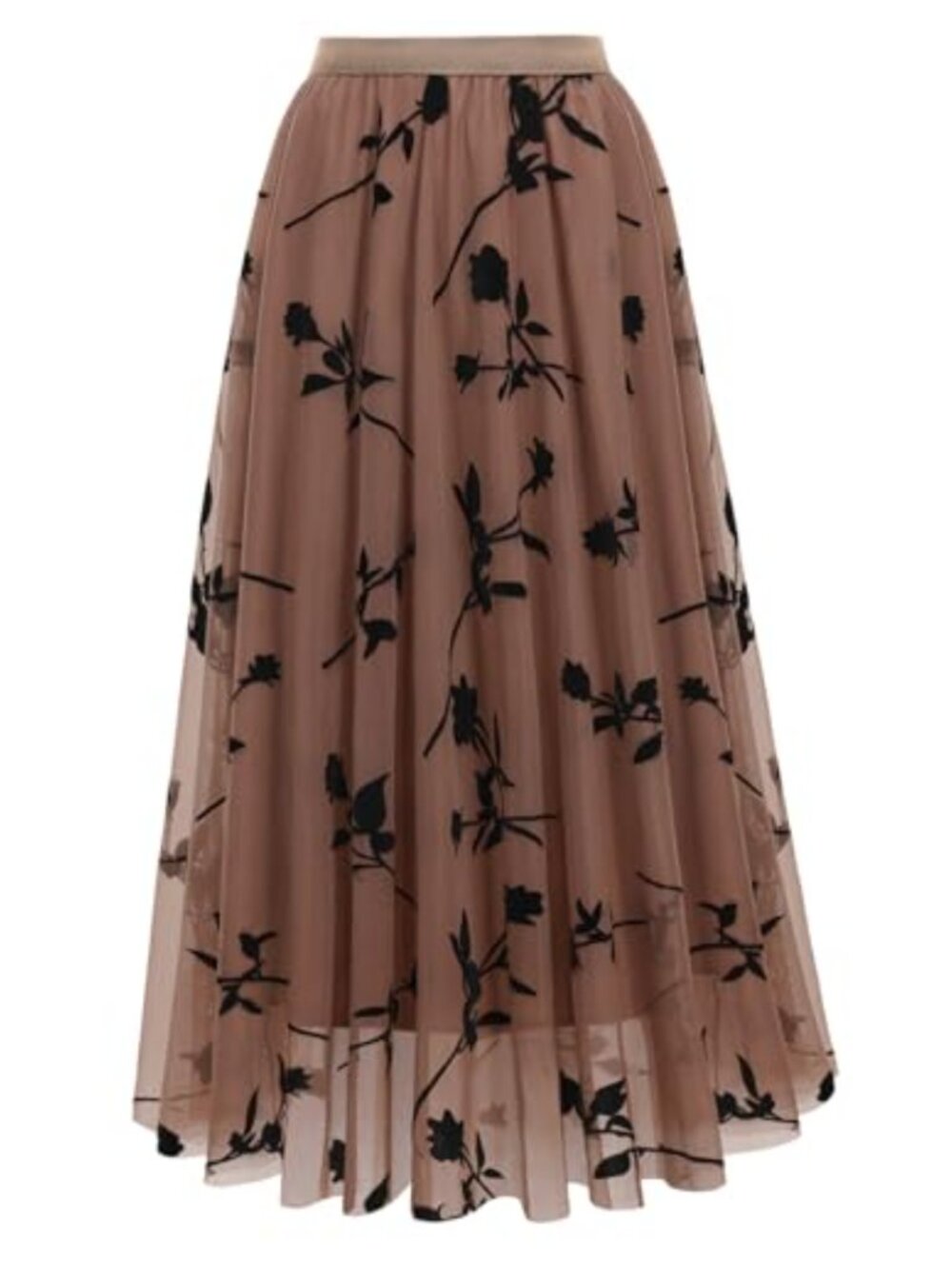 Women's Midi Tulle Skirt High Waist A-Line Flowy Pleated Dressy Summer